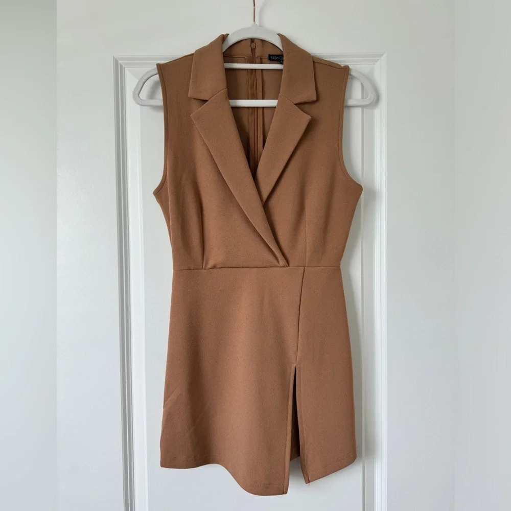 Fashion Nova Tan Business Blazer Romper